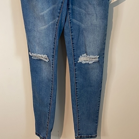 EUC AMERICAN BAZI STRETCH DISTRESSED KNEE OVERALLS DARK BLUE SIZE SMALL - Picture 5 of 10